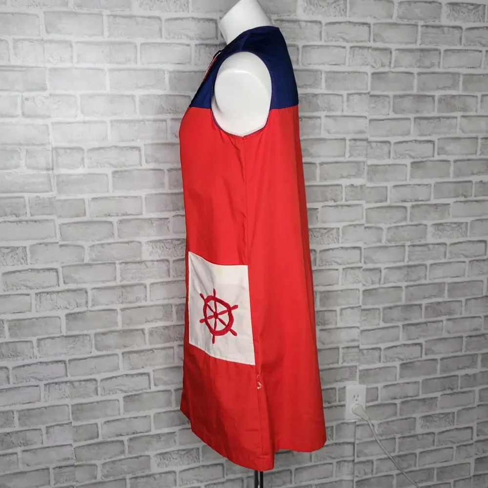 Vintage 60s Nautical Color Block Shift Midi Dress, sz Medium - Picture 3 of 11